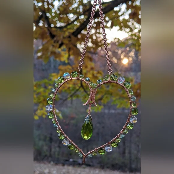 Artisan Heart Suncatcher Ornament Copper Handmade Sparkling Holiday Home Decor - Picture 16 of 17
